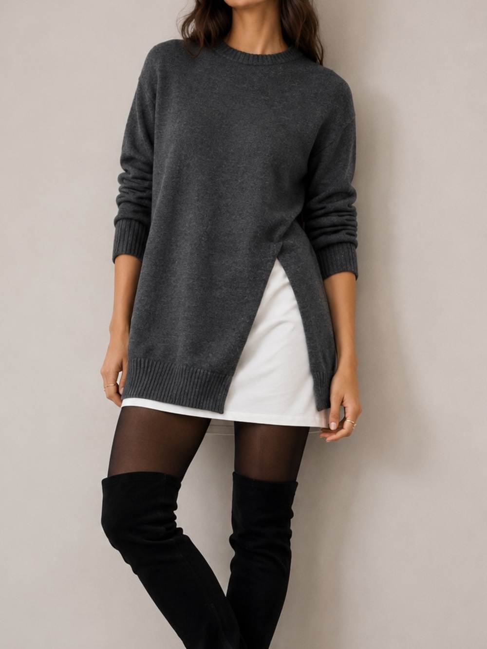 Gray side slit sweater